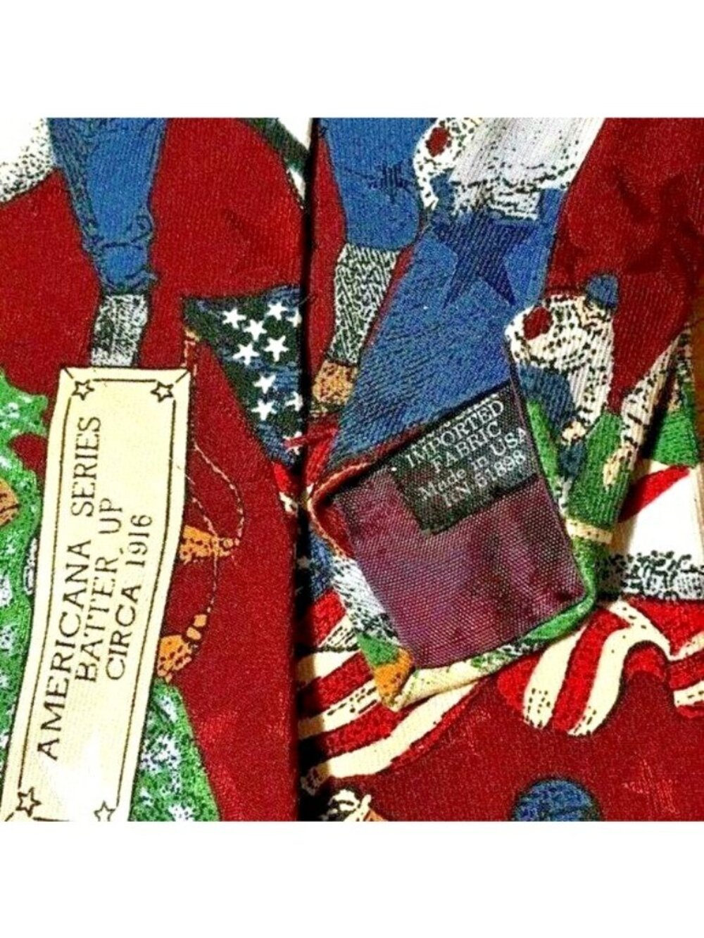 Van Heusen 417 Americana Series Batter Up Circa 1916 Baseball Silk Tie 4th July - Picture 4 of 8